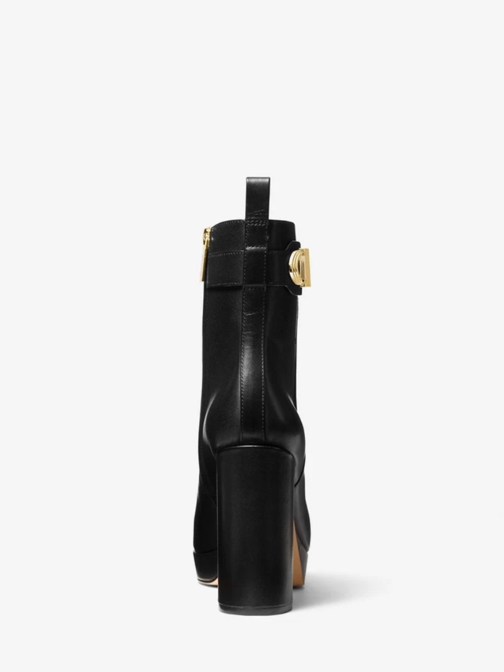 Michael Kors Black Leather Platform Ankle Boots with Gold MK Accent - Picture 5 of 8